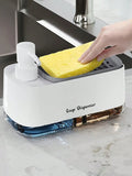 Dual Soap Dispenser with Sponge Holder Manual Press Soap Box Hand and Dish Soap Dispenser for Kitchen Sink Detergent Dispenser