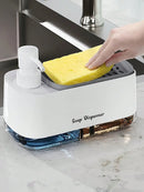 Dual Soap Dispenser with Sponge Holder Manual Press Soap Box Hand and Dish Soap Dispenser for Kitchen Sink Detergent Dispenser