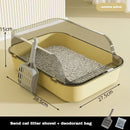 Easy Clean Cat Toilet Box with Scoop Semi Enclosed High Fence Open Top Kitty Litter Tray Durable Spacious Sandbox Pet Accessory